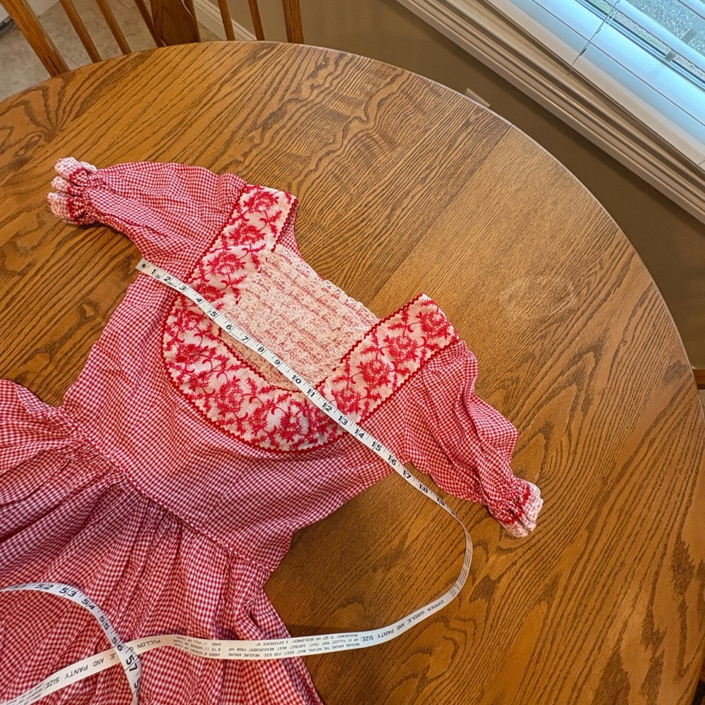 Vintage Nita Smith Red Gingham Embroidered Square Dance Dress Ruffles Lace S - Picture 7 of 10